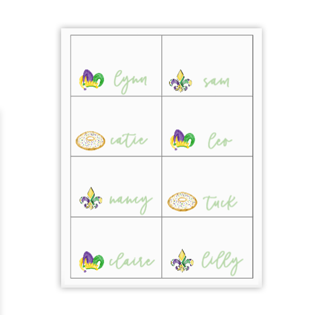 mardi gras place cards